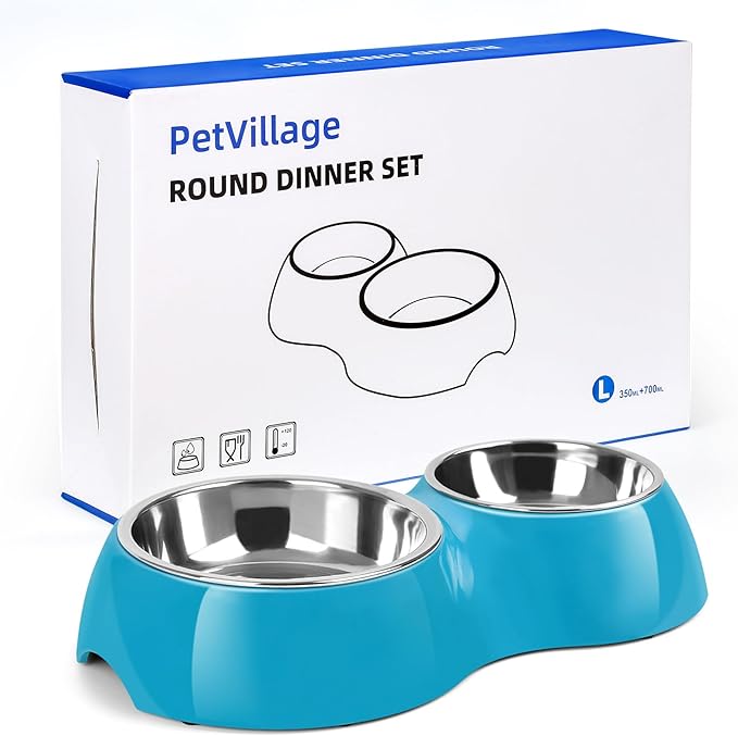 Elevated Dog Bowls Set - Non-Slip Raised Pet Feeder with Medium (2 Cups) & Large (4 Cups) Stainless Steel Bowls - Includes Durable Resin Stand for Puppies, Adult Dogs & Cats - Blue-Mewly Pet