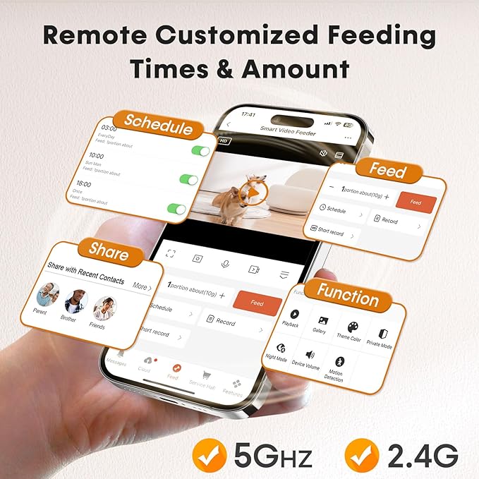Automatic Dog Feeder with Camera WiFi: 33 Cups 5G App Control Easy Setup Cat Food Dispenser - HD 1080P Video Recording Timed Pet Feeder for Cat Dog Small-Pet-Mewly Pet