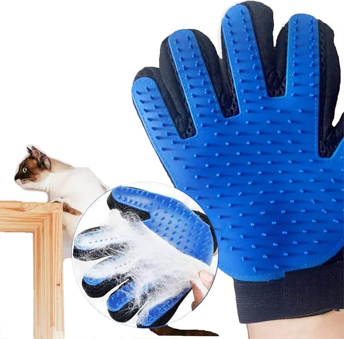 Zoocozy 2 in 1 Pet Hair Removal Glove for Cat Dog, Indoor Cat Grooming Gloves, Pet Washing Brush for Shedding Massage - Double-Sided Available(Dark Blue)-Mewly Pet