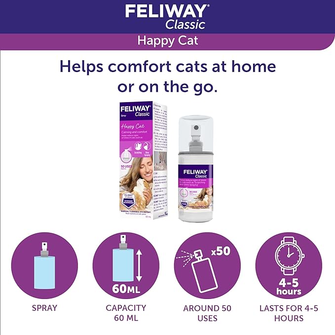 FELIWAY® Classic Cat Calming Spray, 60ml - Comforts Cats at Home and On the Go and Helps to Calm During Travel-Mewly Pet
