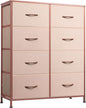 WLIVE Fabric Dresser for Bedroom, Tall Dresser with 8 Drawers, Storage Tower with Fabric Bins, Double Dresser, Chest of Drawers for Closet, Playroom, Dormitory, Pink and Rose Gold