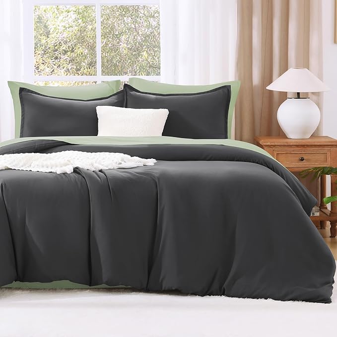 Litanika Grey Comforter King Size Set, Dark Gray Lightweight Plain Bedding Comforters Sets, All Season Fluffy Bed Set (104x90In Comforter & 2 Pillowcases)