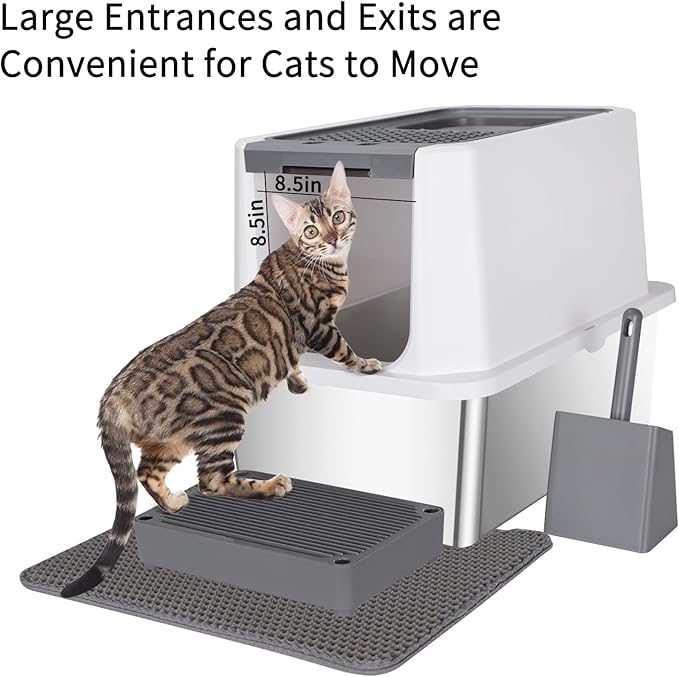 RIZZARI Stainless Steel Cat Litter Box, Odorless Enclosed Litter Box with Top Holes, Large Litter Pan for Small to Large Sized Cats (Dark Gray, 24" L*16" W*18" H)-Mewly Pet