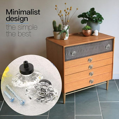 5pcs Glass Cabinet Knobs, Oval Crystal Drawer Knobs, Vintage Crystal Drawer Pulls for Modern Dresser Cabinets and Cupboards