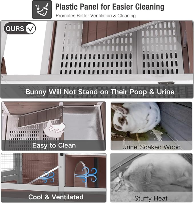 Guinea Pig Cage Indoor with Cool Zinc Plate Rabbit Hutch with Wheels and Removable Proof Tray Elevated Legs Hamster Cage with Chew-Resistant Metal Frame 36.6" L（Brown）-Mewly Pet