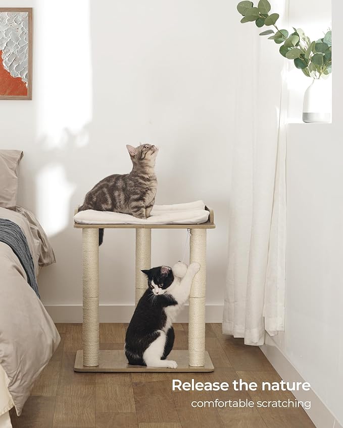 FourFurPets 22in Cat Tree Tower Condo, Cat Scratch Posts for Indoor Cats, Big Plate, Three 23.6in Full Sisal Scratching Posts, Greige-Mewly Pet