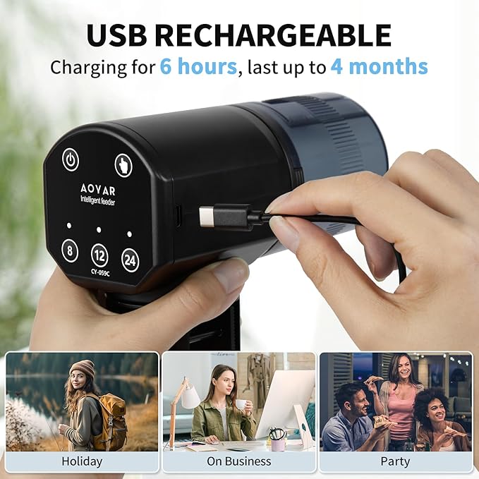 Automatic Fish Feeder for Aquarium: Rechargeable Fish Feeder Dispenser,Moisture-Proof & 200ML Large Capacity Betta Turtle Vacation Feeder,Auto Fish Food Dispenser Timer for Weekends/Business-Mewly Pet