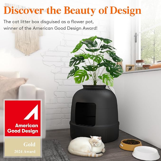 Lifewit 2 Pack Litter Box Cat with Faux Plant & Scoop, Hidden Enclosure Litter Tray with Odor Control & Carbon Filter in Living Room, Bedroom, Corner, Black-Mewly Pet