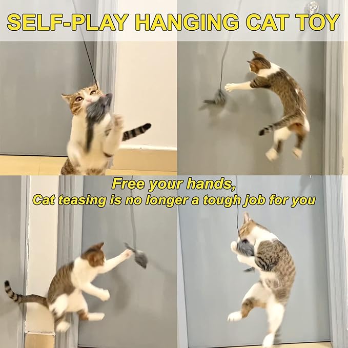 Hanging Cat Toy - 2PCS Interactive Cat Feather Toys for Mental Physical Stimulation, Retractable Teaser Kitten Toys for Indoor Cats Play Chase Exercise, Boredom Buster with Mouse-Mewly Pet