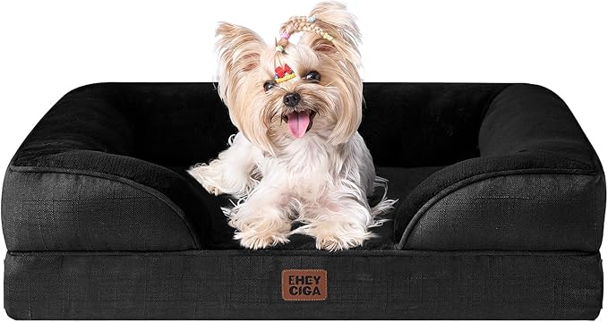 EHEYCIGA Orthopedic Dog Bed for Small Dogs, Waterproof Memory Foam Small Dog Beds with Sides, Non-Slip Bottom and Egg-Crate Foam Medium Pet Couch Bed with Washable Removable Cover, Black-Mewly Pet