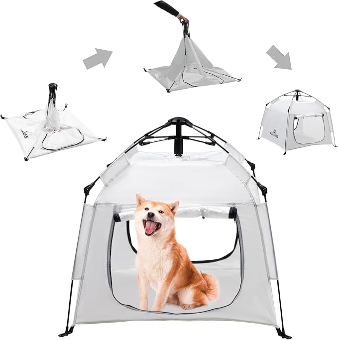 Outdoor Waterproof Pet Automatic Camping Tent, Pop up Cave Bed for Indoor Cats and Small Dogs, Portable Cat House Dog House, White.-Mewly Pet