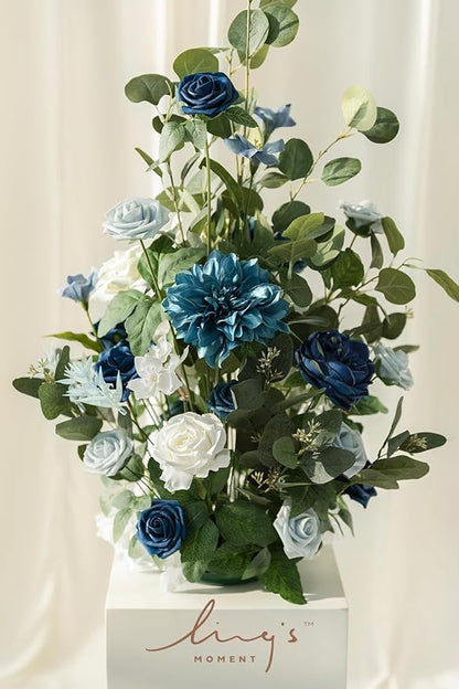 Ling's Moment 41" Tall Free Standing Artificial Flowers Arrangements 2 pcs Wedding Arch Altar Stage Decorations Dusty Blue Navy for Ceremony Reception Silk Rose Fake Floral Party Outdoor Beach Decor