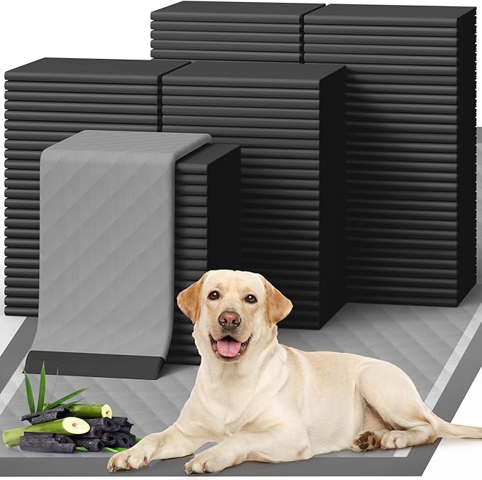 100-Pack X-Large Puppy Pads - 34'' x 28'' Pee Pads for Dogs Potty Training with Leak-Proof Quick-Dry Design, 6-Layer Wee Wee Pads for Dogs, Charcoal, Black-Mewly Pet