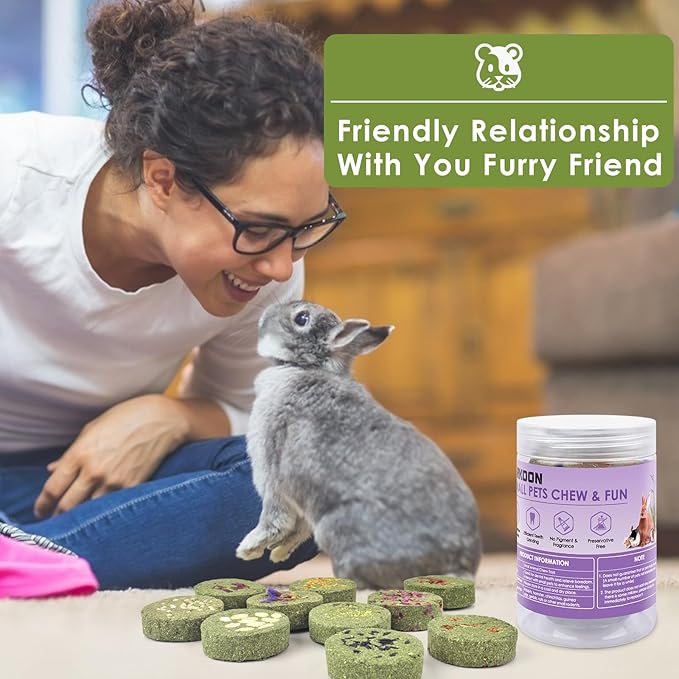 ERKOON Treats Rabbit Toys, 100% Edible Premium Timothy Hay Chew A Blocks for Rabbits, Chinchilla Treats, Chew Toys for Teeth Guinea Pigs and Mice-Mewly Pet