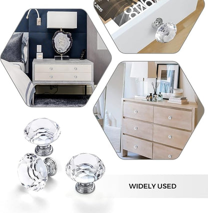Ravinte 15 Pack Crystal Drawer Knobs - Glass Cabinet Knobs, Diamond Shaped, 30 mm, Silver Base