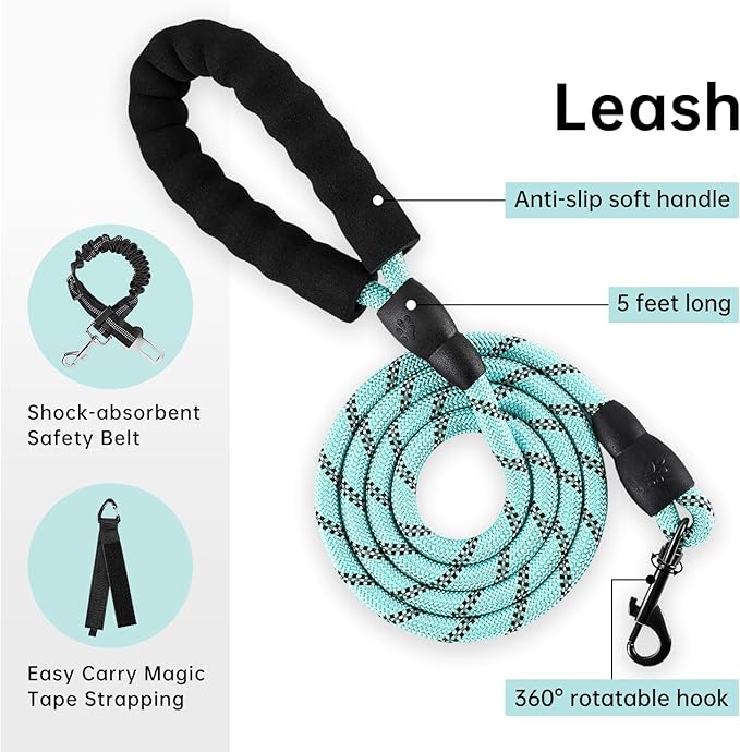IVY&LANE No Pull Dog Harness with Leash Set, Reflective No Choke Pet Vest,Adjustable Oxford Dog Vest Harness with Easy Control Handle for Small Dogs (Turquoise,S)-Mewly Pet