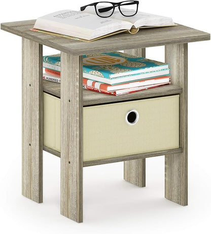 Furinno ANDREY Side Table, End Table, Night Stand with Open Shelves and Storage Bin, Bedside Table, for Living Room, Bedroom, Sonoma Oak