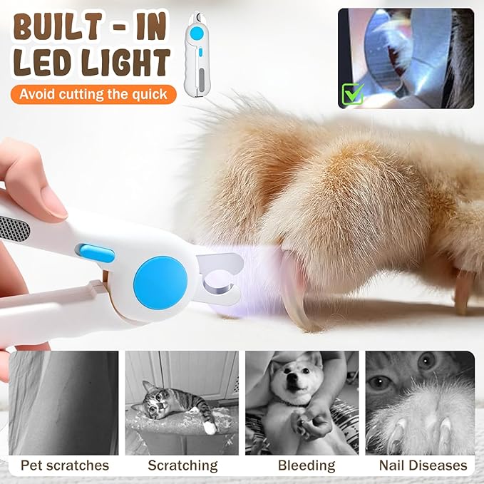 Pets Nail Clippers with Light, Cat Dog Nail Clippers with Built-in Nail File, Sharp Blades, Portable Cat Nail Clipper, Cats Claw Trimmer, Adjustable Claw Clippe for Cats (Style C)-Mewly Pet