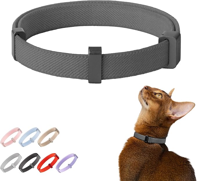 Safety Cat Collar Pro - U.S. IDA Gold Awarding Design, Elastic Quick Release Cat Collar with Buckle Non Breakaway - Lightweight for Kitten All Small Large Cats (Space Gray, S 5.9-11.8")-Mewly Pet
