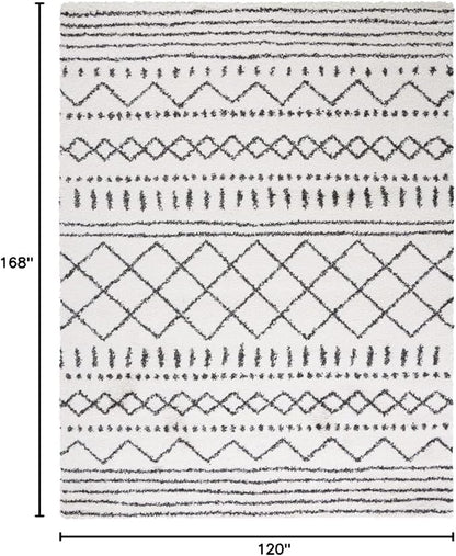 SAFAVIEH Arizona Shag Collection Area Rug - 10' x 14', Ivory & Black, Moroccan Design, Non-Shedding & Easy Care, 1.6-inch Thick Ideal for High Traffic Areas in Living Room, Bedroom (ASG741Z)