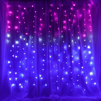 Curtain Lights Pink Purple Ombre Light Up String Curtain for Bedroom Wall Hanging Mermaid Fairy Lights for Teen Room Girls Room Decor Christmas Decoration Girls Gift (Pink & Purple)