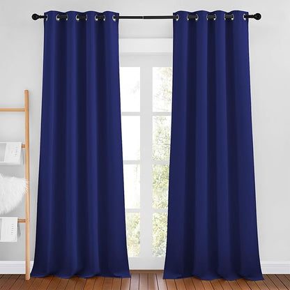 NICETOWN Navy Blue Blackout Curtains 102 inches Long, Grommet Thermal Insulated Solid Room Darkening Window Treatments Sound Reducing for Living Room, W46 x L102, Set of 2