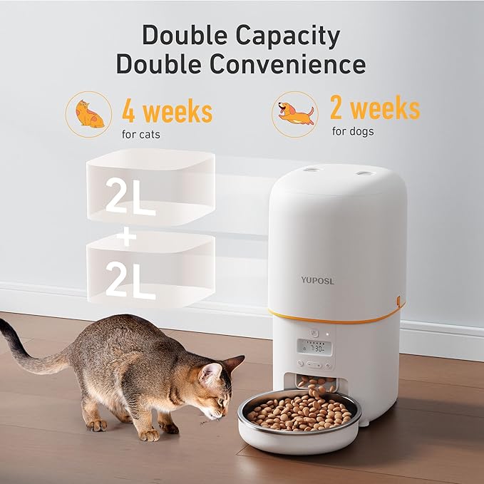 Automatic Cat Feeder - 4L Timed Auto Pet Feeder for Cat and Dog with Dry Food Dispenser, 180-day Battery Life, 1-6 Meals Per Day, 1-16 Portion, Desiccant Bag Keeps Food Fresh-Mewly Pet