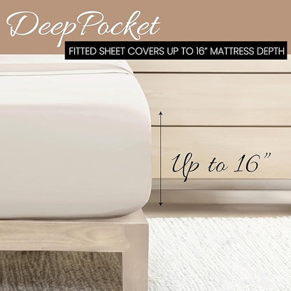 Linen Market Double-Brushed Microfiber Full Sheet Set 4 Piece – Oeko-TEX Certified Ultra Soft & Wrinkle-Free - 16" Deep Pocket Sheets - Easy Care Full Size - Ivory