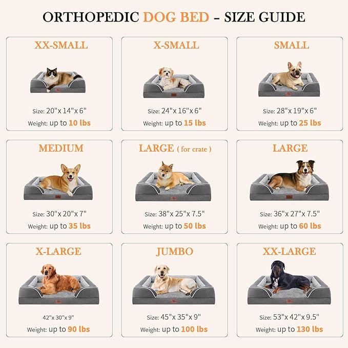 Comfort Expression Medium Dog Beds Waterproof Orthopedic Foam Dog Sofa Beds for Medium Large Dogs Comfy Pet Bed with Washable Removable Cover & Non-Slip Bottom(Medium,Grey)-Mewly Pet