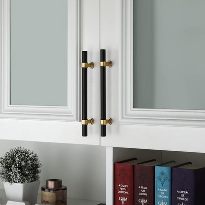 goldenwarm 10 Pack Black and Gold Cabinet Pulls 5 Inch Kitchen Cabinet Handles Black Drawer Pulls for Dresser Bathroom Modern Hardware,Zinc Alloy Base