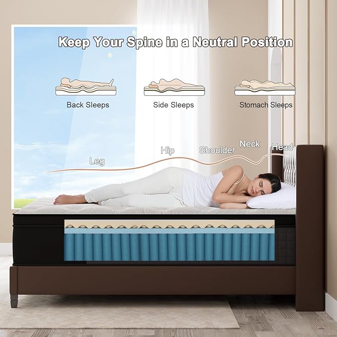 Hybrid Mattress with Gel Memory Foam and Individually Pocket Innerspring Mattresses Medium Firm for Motion Isolation, Edge Support, 100 Night Trial (10 Inch- Black & White, King)