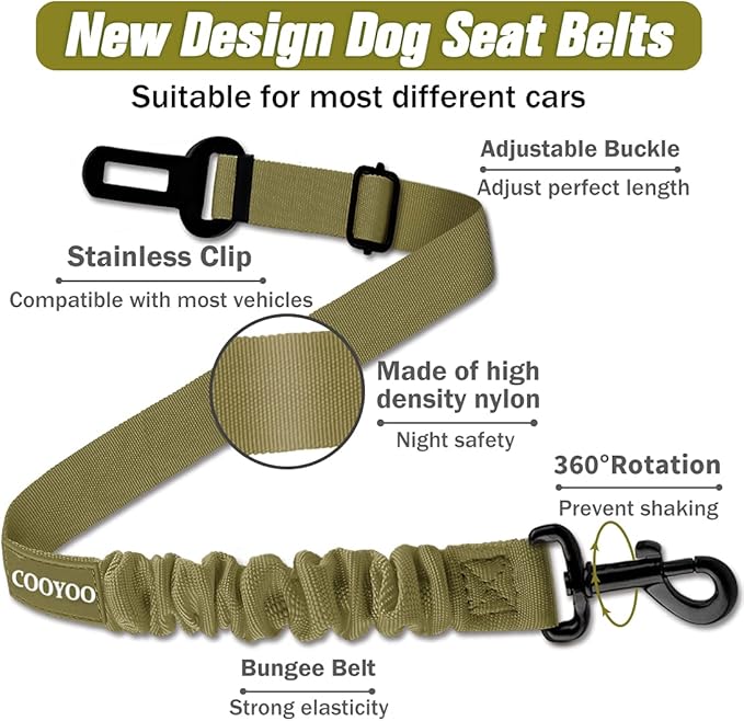 COOYOO Dog Seat Belt,Retractable Dog Car Harness Seat Belt for Car Adjustable Nylon Pet Safety Seat Belts Heavy Duty & Elastic Bungee Buffer-Mewly Pet