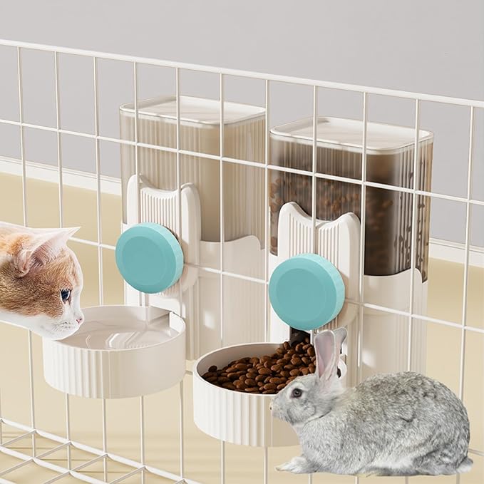 kathson Rabbit Gravity Auto Feeder Set 35oz Hanging Automatic Food Water Dispenser Cage Automatic Feeder Set for Rabbit Chinchilla Guinea Pig Hedgehog Ferret Kitty Puppy (Blue)-Mewly Pet