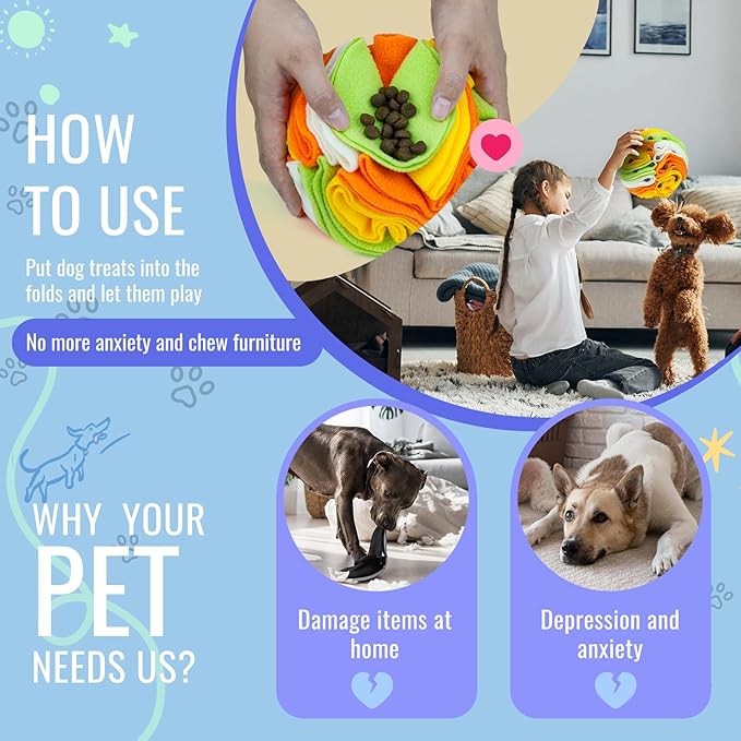 Pet Snuffle Ball, Puzzle Sniffing Interactive Dog Ball for Blind Dogs Training Stress Relief Dog Enrichment Toys Treat Machine Washable (15cm, Tropical Fruit)-Mewly Pet