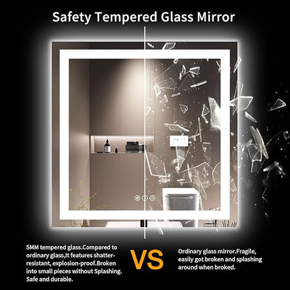 LOAAO 36X36 LED Bathroom Mirror with Lights, Anti-Fog, Dimmable, Backlit + Front Lit, Lighted Bathroom Vanity Mirror for Wall, Memory Function, Tempered Glass, Safe to Use, ETL Listed