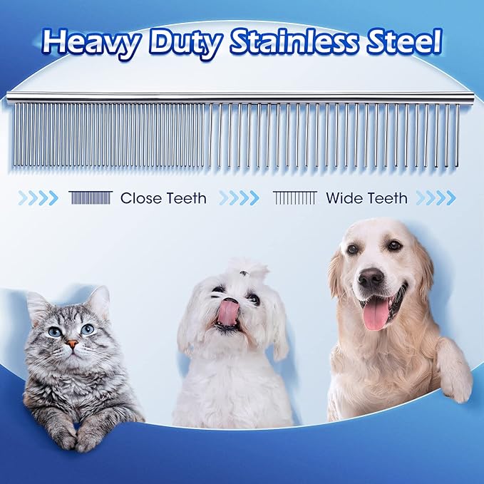 Gimars Professional 5 in 1 Grooming Scissors for Dogs 4CR with Safety Round Tip, Heavy Duty Titanium Coated Straight & Thinning & Curved Shears-Mewly Pet