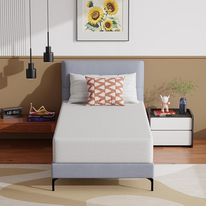 PayLessHere 10 Inch Twin XL Green Tea Memory Foam Mattress Cooling Gel Infused Mattress,Medium Firm Mattresses Fiberglass Free/CertiPUR-US Certified/Bed-in-a-Box/Pressure Relieving Twin XL Size,White
