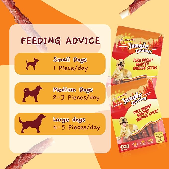 Jungle Calling Dog Treats, Duck Breast Wrapped Rawhide Sticks for Dogs, Grain-Free Natural Chewy Treats Picky Dogs, Puppy Chews Snacks,10.6 oz-Mewly Pet