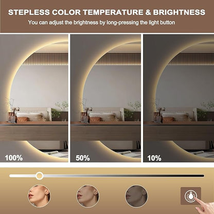 Half Moon Mirrors for Wall, 48"×24" LED Bathroom Mirrors with Lights-Touch Switch Backlit Bathroom Mirror-3 Colors-Dimmable Brightness,Anti-Fog, Memory, ETL Certified