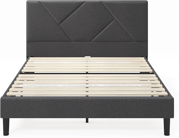 ZINUS Judy Upholstered Platform Bed Frame, Mattress Foundation, Wood Slat Support, No Box Spring Needed, Eco Friendly WonderBox (TM), Easy Assembly, Dark Grey, King