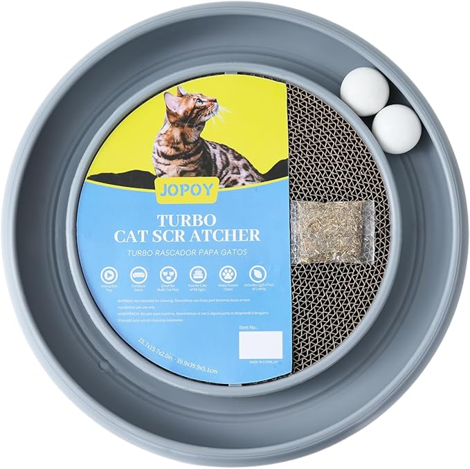Interactive Cat Scratcher with Two Rotating Balls,Durable Scratch Pad for Indoor Play,Cardboard Cat Scratcher Pad with Cat Toy Ball Track and Catnip,2-in-1 Cat Toy (Grey)-Mewly Pet