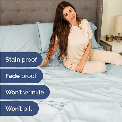 Twin XL 4 Piece Sheet Set - Comfy Breathable & Cooling - Ultra-Soft Hotel Luxury Bedding Set w/ 8-16 Inch Deep Pockets - 1 Flat & 1 Fitted Sheet & 2 Pillowcases - Wrinkle Free & Easy Care - Ice Blue