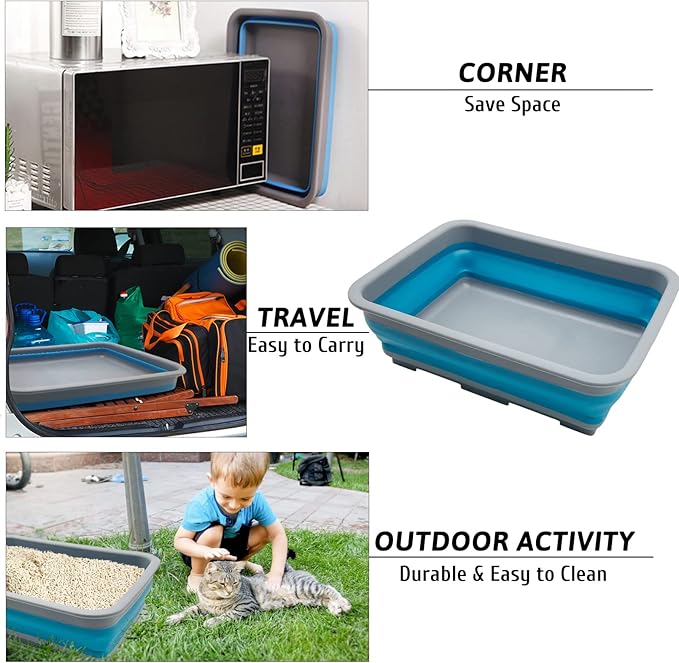 Fhiny 2PCS Open Cat Litter Box, Kitten Potty Pan Semi-Enclosed Foldable Waterproof Travel Toilet Low Entrance for Indoor Cats Small Pet Kitty Rabbit Supplies Easy to Clean and Assemble-Mewly Pet