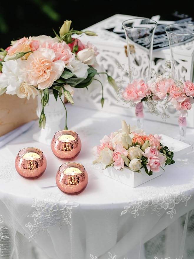LAMORGIFT 36 Pcs Rose Gold Votive Candle Holders- Rose Gold Party Decorations for Wedding, Bridal Shower Decorations, Engagement, Sweet 16 Birthday Party Table Centerpieces, Mother's Day Decoration