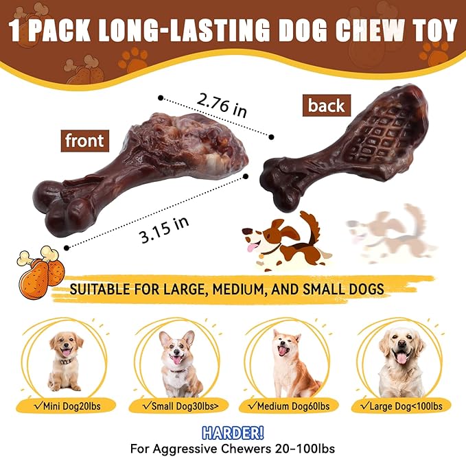 Dog Chew Toys for Aggressive Chewers, Indestructible Dog Toy for for Medium/Large Breed, Tough Nylon Teething Bone Toy to Keep Them Busy,Bacon and Real Beef Flavor (Bacon Flavor, 1 Pack)-Mewly Pet