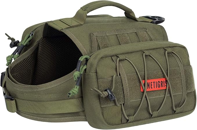 OneTigris Dog Backpack for Hiking Nylon Dog Harness Backpack with Side Pockets for Large Dog with 17"-23.5" Neck Girth and 25"-31" Chest Girth (Green, Medium)-Mewly Pet