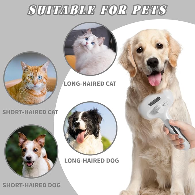 Cat Steam Brush, 3 in 1 Cat Brush for Shedding & Grooming, Water Brush for Cats Dogs, Pet Hair Removal Comb for Long Short Haired Small Animal, Self Cleaning Slicker Brush with Release Button-Mewly Pet