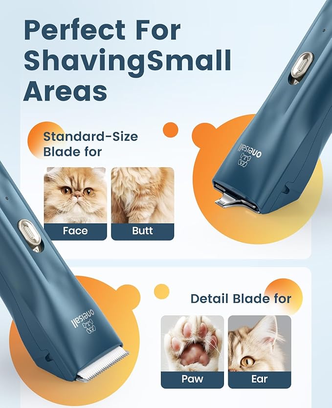 oneisall Quiet Pet Clippers, Cat Clippers for Matted Hair, Cordless Cat Hair Trimmer for Paw, Waterproof Pet Trimmers for Cats, Pet Shaver for Dogs and Cats-Mewly Pet