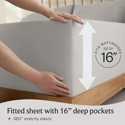 LuxClub 4 PC King Sheet Set, Breathable Luxury Bed Sheets, Deep Pockets Wrinkle Free Cooling Bed Sheets Machine Washable Hotel Bedding Silky Soft - Light Taupe King