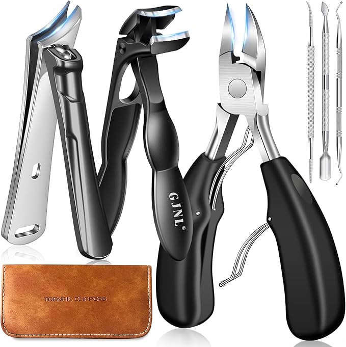 Toenail Clippers for Seniors Ingrown Thick Toenails, 2025 Angled Head Toe Nail Clippers with Catcher, Heavy Duty 45° Slanted Toenail Clippers, 37mm Wide Opening Nail Cutter with Long Handle, 6PCS-Mewly Pet